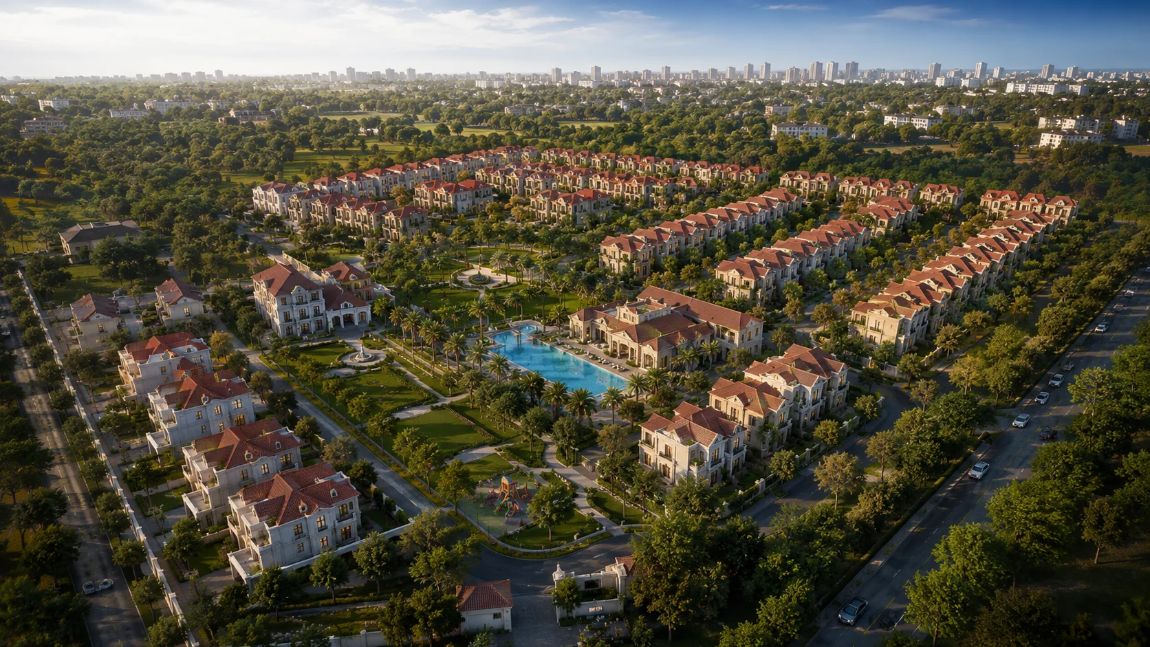Aerial masterplan of the villa township