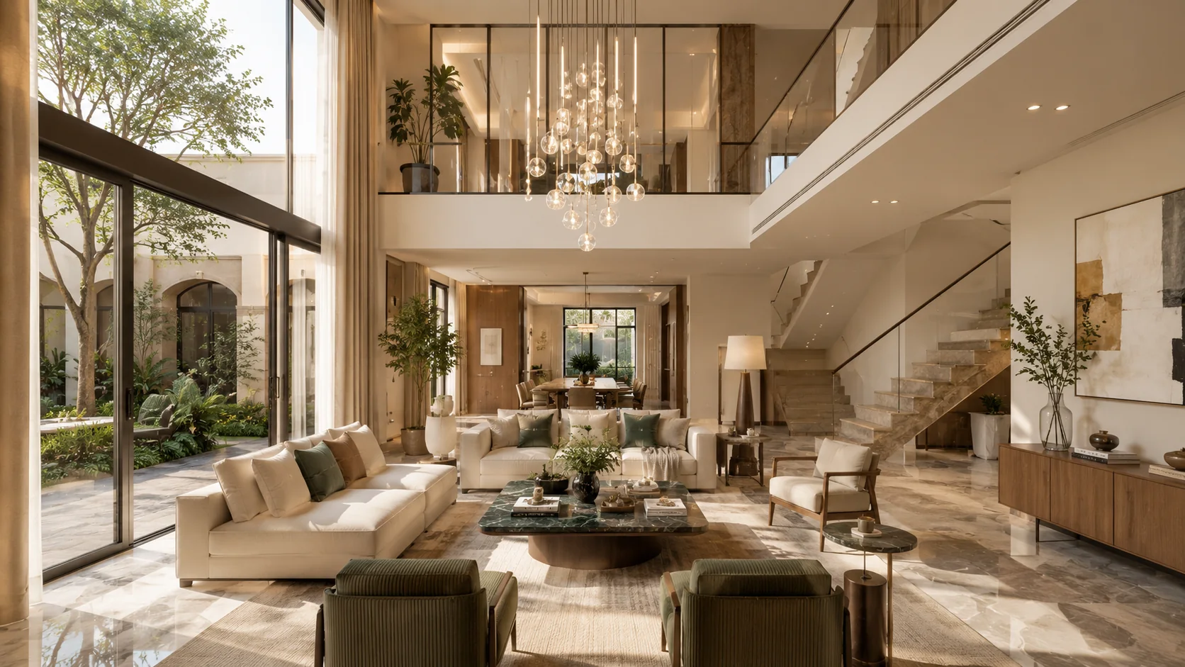Double-height villa living room