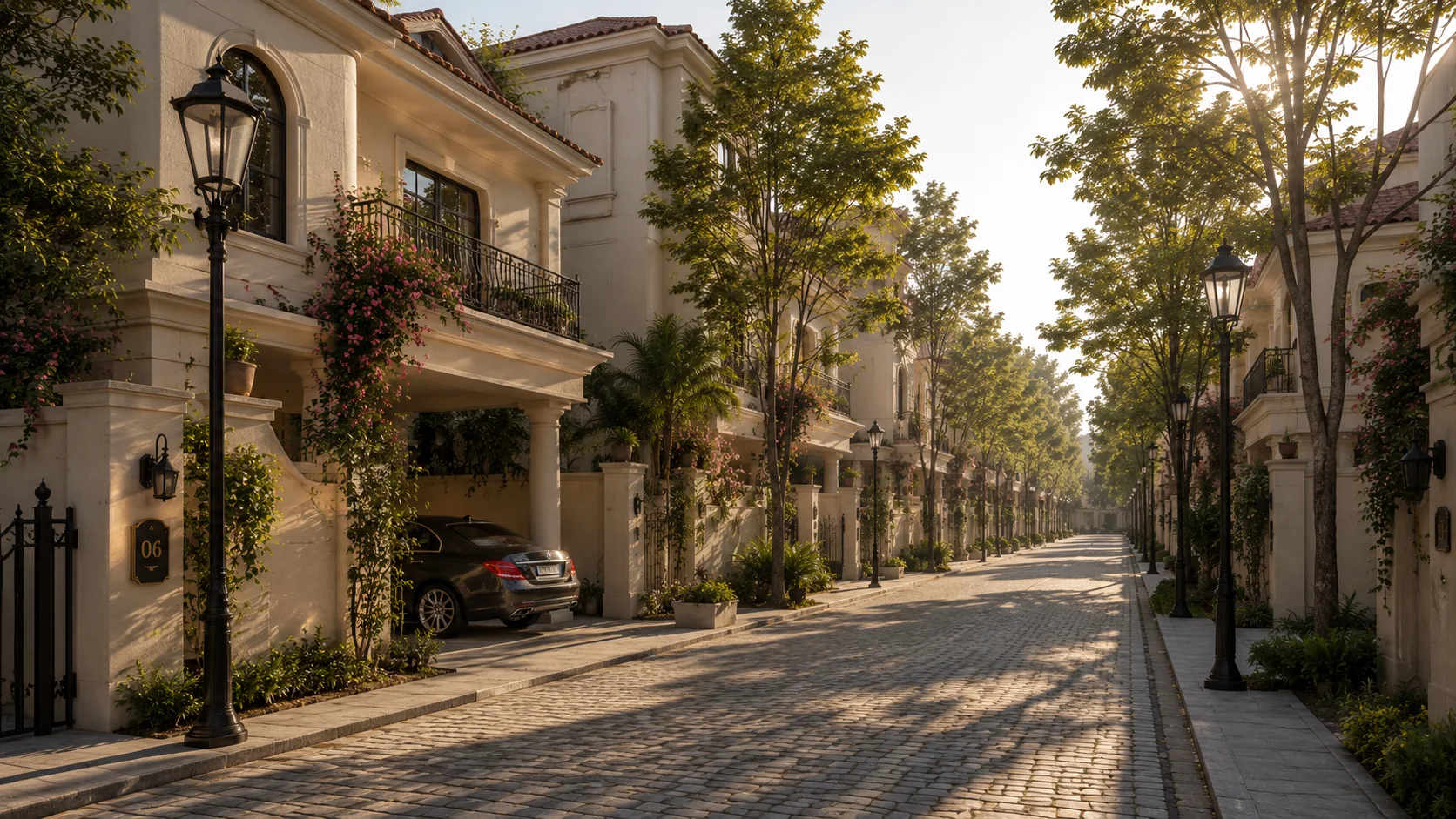Tree-lined villa street